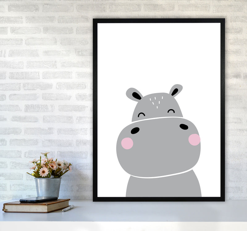 Scandi Hippo Framed Nursey Wall Art Print A1 White Frame