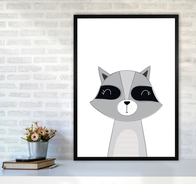 Scandi Raccoon Framed Nursey Wall Art Print A1 White Frame