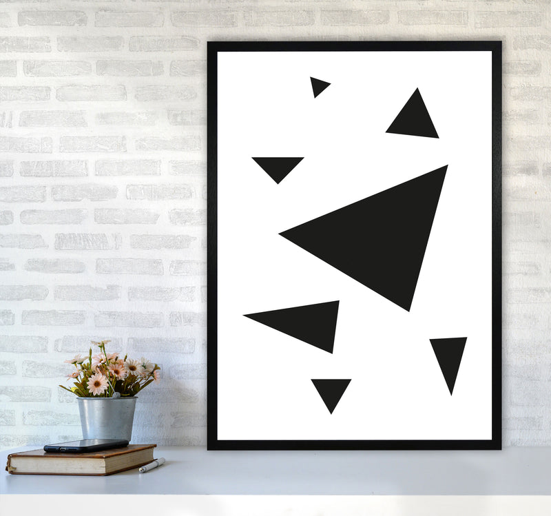 Black Abstract Triangles Modern Print A1 White Frame