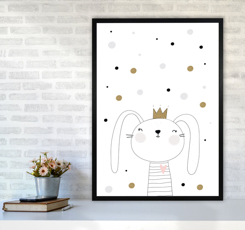 Scandi Cute Bunny With Crown And Polka Dots Modern Print A1 White Frame