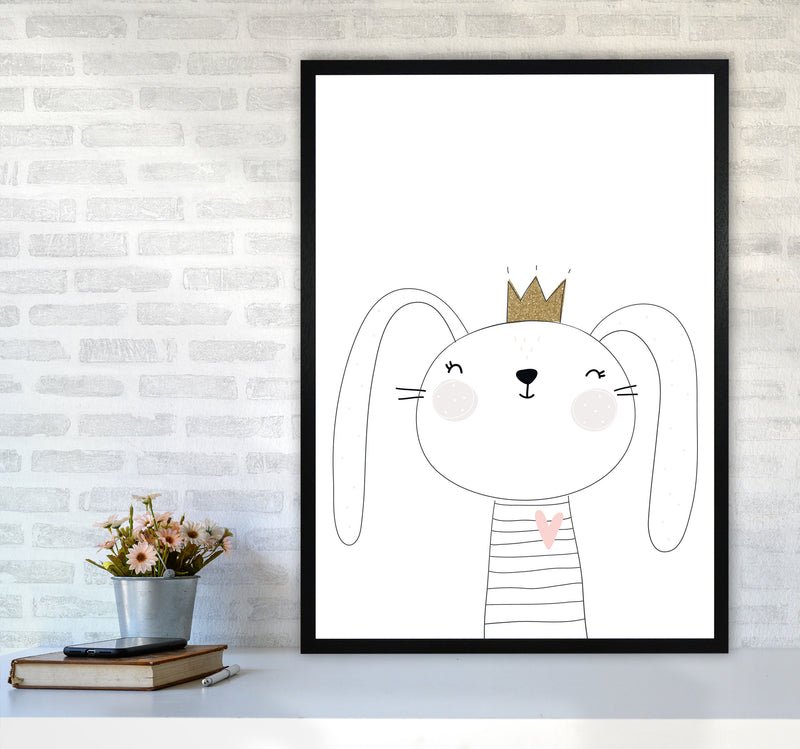 Scandi Cute Bunny With Crown Framed Nursey Wall Art Print A1 White Frame