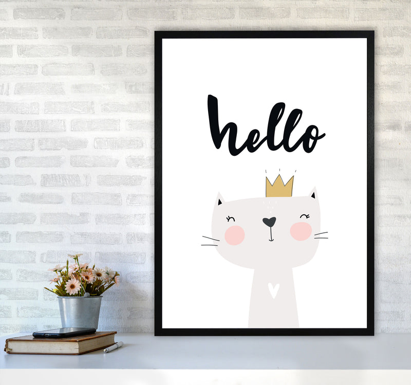 Hello Scandi Cat Modern Print Animal Art Print A1 White Frame