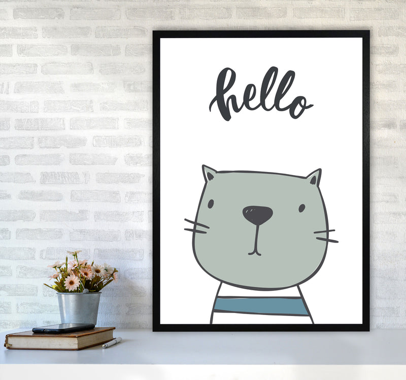 Hello Cat Modern Print Animal Art Print A1 White Frame