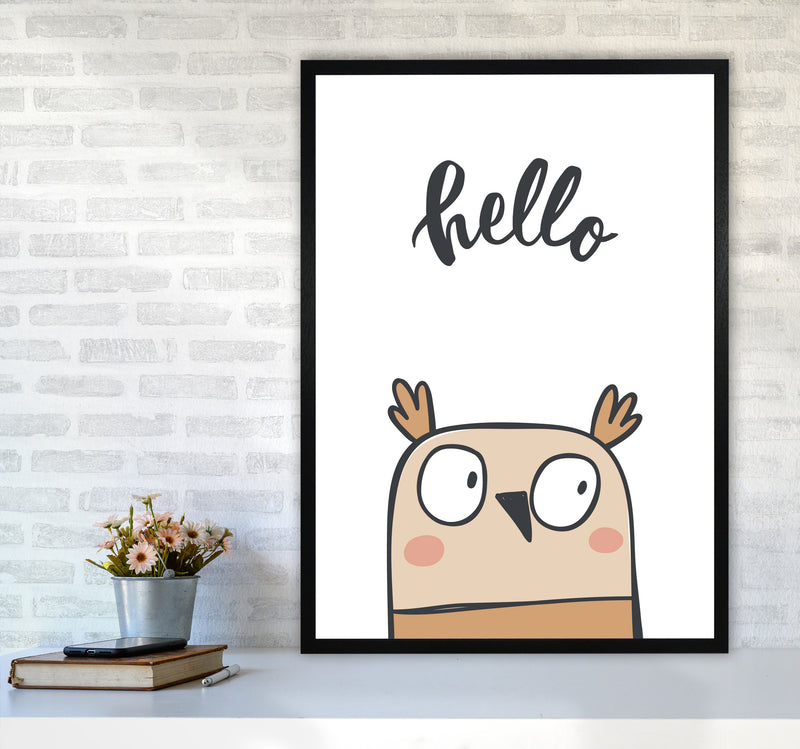 Hello Owl Modern Print Animal Art Print A1 White Frame