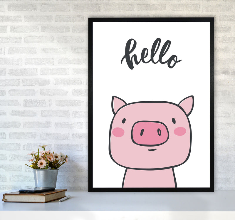 Hello Pig Modern Print Animal Art Print A1 White Frame