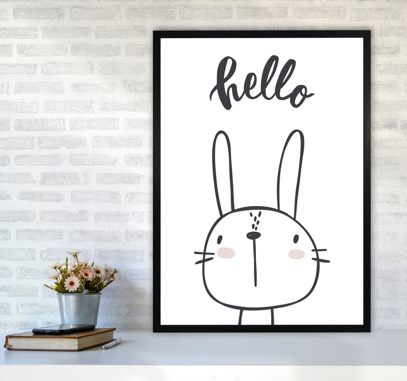 Hello Bunny Modern Print Animal Art Print A1 White Frame