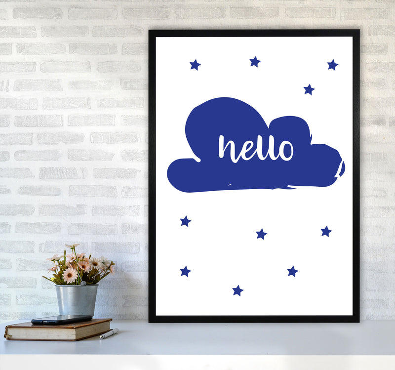 Hello Cloud Navy Framed Nursey Wall Art Print A1 White Frame