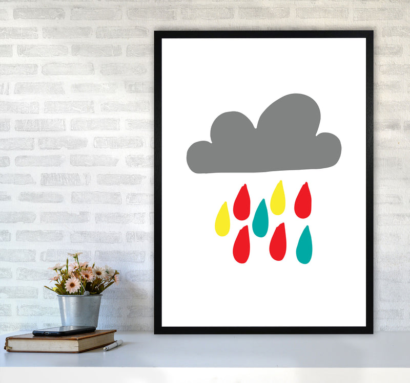 Grey Rain Cloud Framed Nursey Wall Art Print A1 White Frame