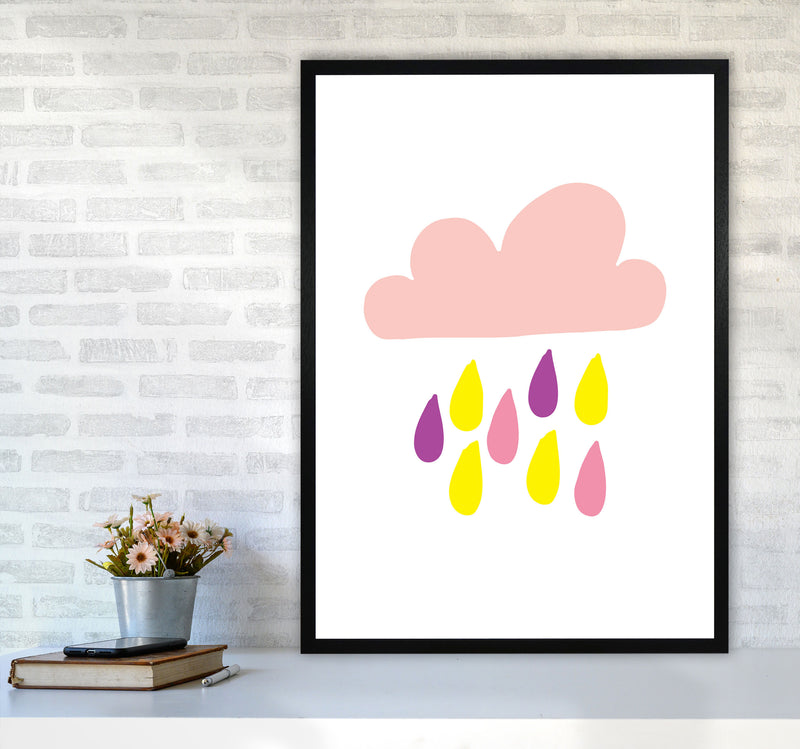 Pink Rain Cloud Framed Nursey Wall Art Print A1 White Frame