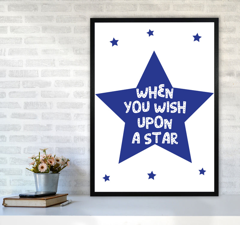 Wish Upon A Star Navy Framed Nursey Wall Art Print A1 White Frame