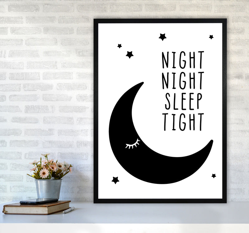 Night Night Moon Black Framed Nursey Wall Art Print A1 White Frame
