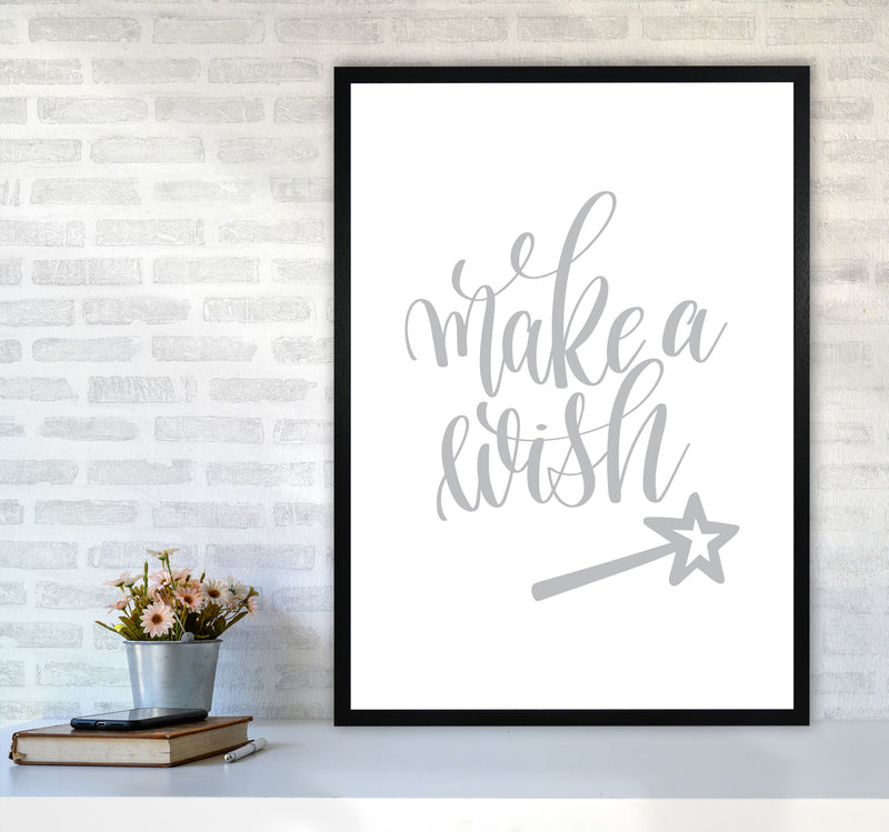 Make A Wish Grey Framed Typography Wall Art Print A1 White Frame