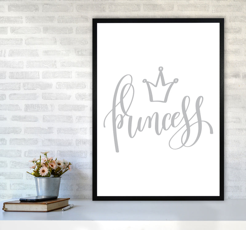 Princess Grey Framed Nursey Wall Art Print A1 White Frame