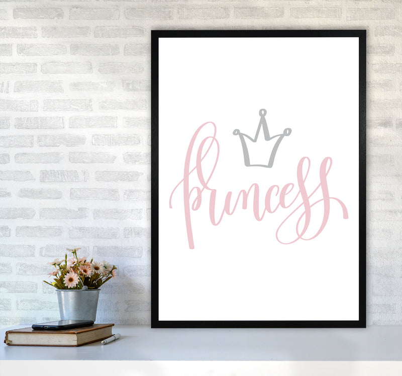 Princess Pink And Grey Framed Nursey Wall Art Print A1 White Frame