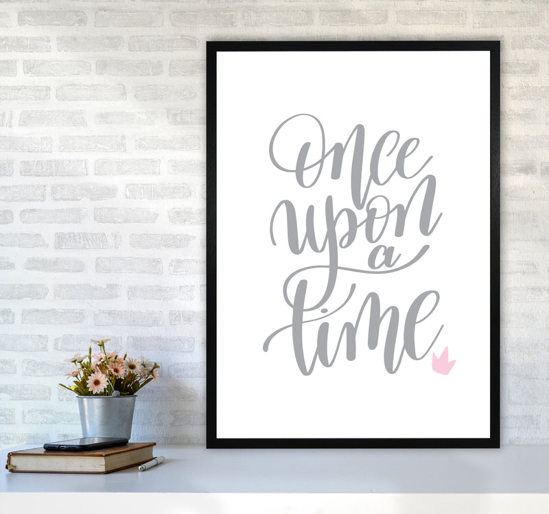 Once Upon A Time Grey Framed Typography Wall Art Print A1 White Frame