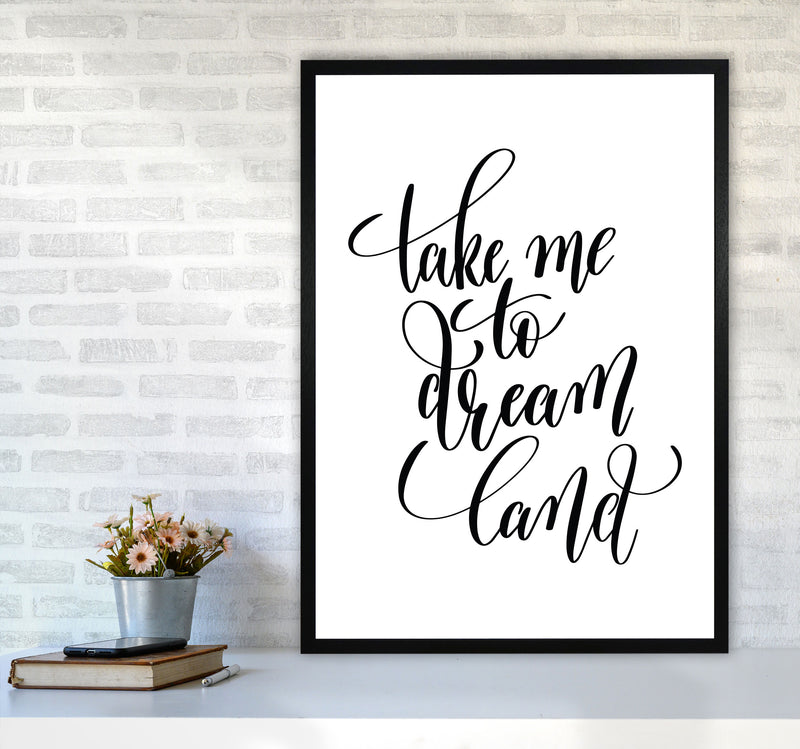 Take Me To Dream Land Black Modern Print A1 White Frame