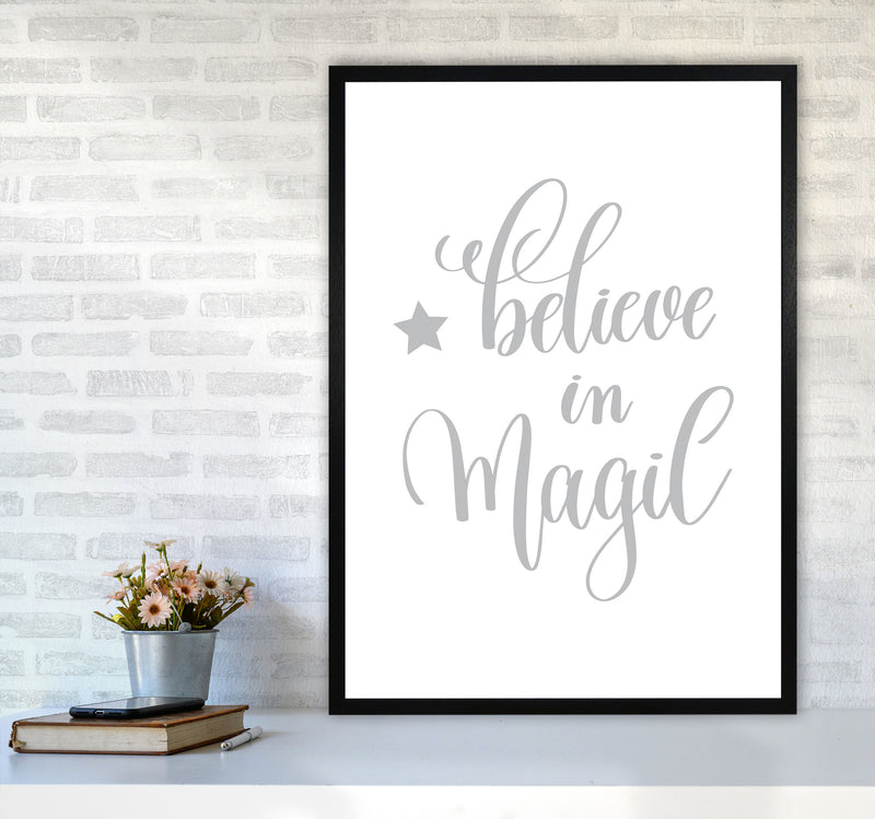 Believe In Magic Grey Framed Typography Wall Art Print A1 White Frame
