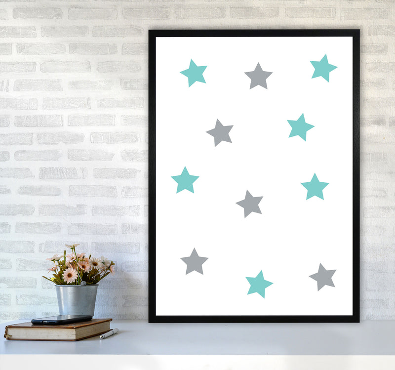 Mint And Grey Stars Framed Nursey Wall Art Print A1 White Frame