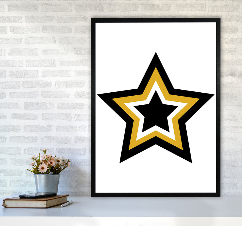 Mustard And Black Layered Star Modern Print A1 White Frame
