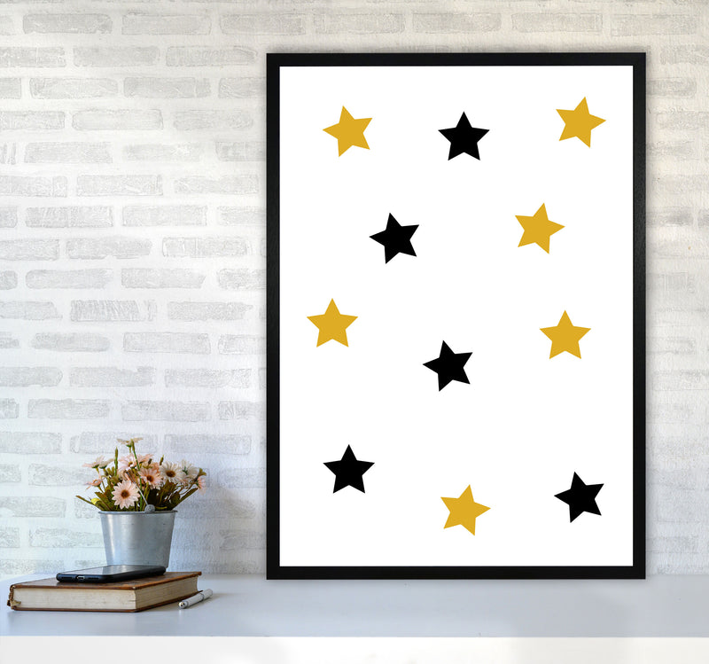 Mustard And Black Stars Modern Print A1 White Frame