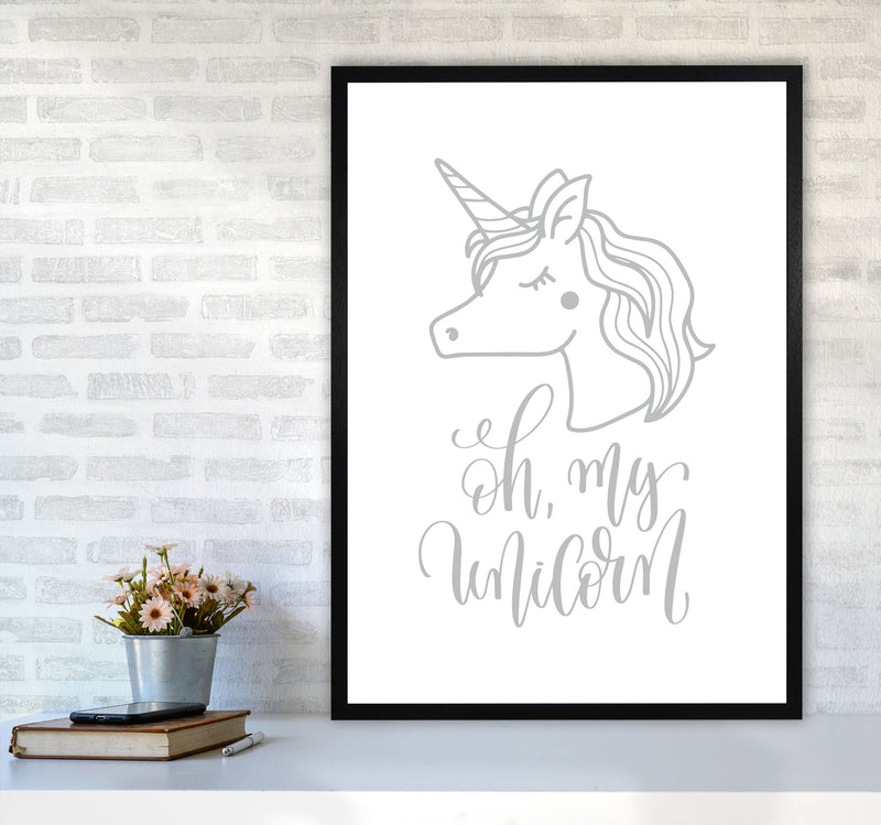 Oh My Unicorn Grey Framed Nursey Wall Art Print A1 White Frame