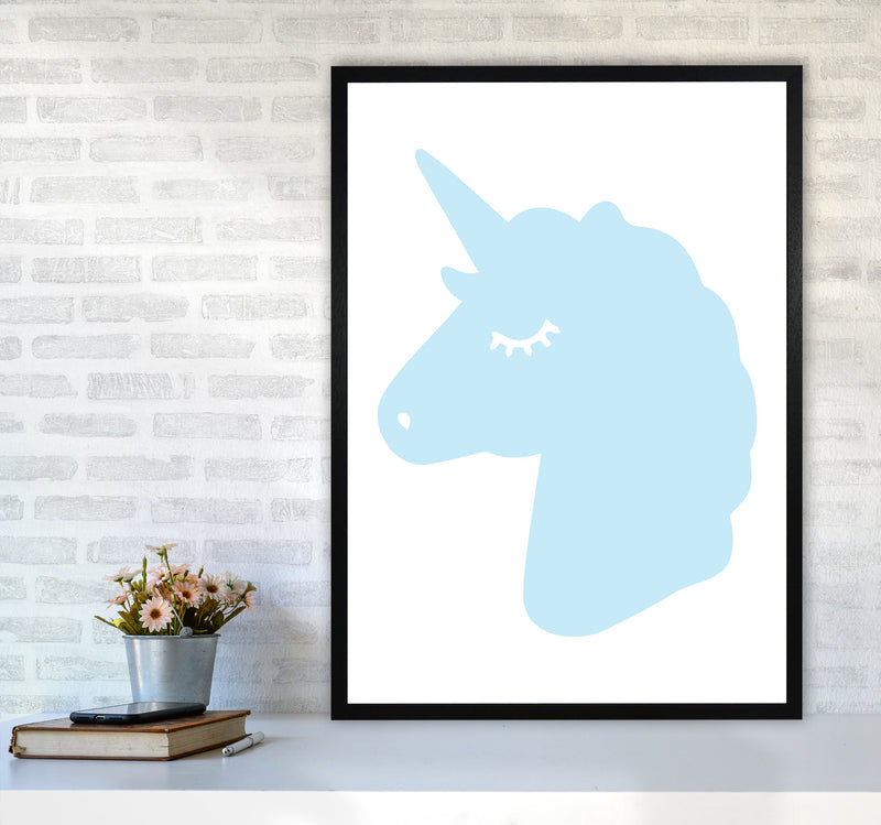 Blue Unicorn Head Modern Print Animal Art Print A1 White Frame