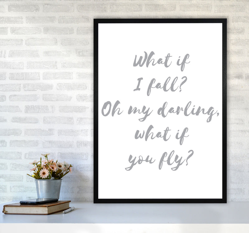 What If I Fall? Grey Modern Print A1 White Frame