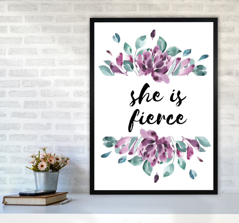She Is Fierce Purple Floral Modern Print A1 White Frame