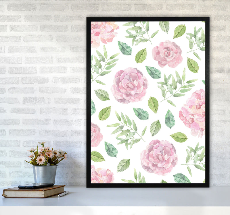 Pink Floral Repeat Pattern Modern Print, Framed Botanical & Nature Art Print A1 White Frame