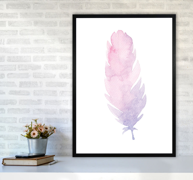 Pink Watercolour Feather Modern Print A1 White Frame