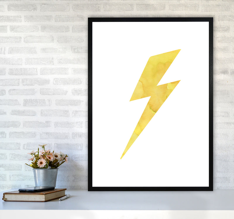 Yellow Thunderbolt Watercolour Modern Print A1 White Frame