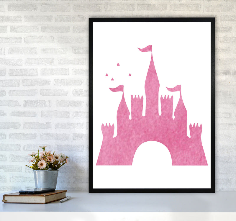 Pink Castle Watercolour Modern Print A1 White Frame