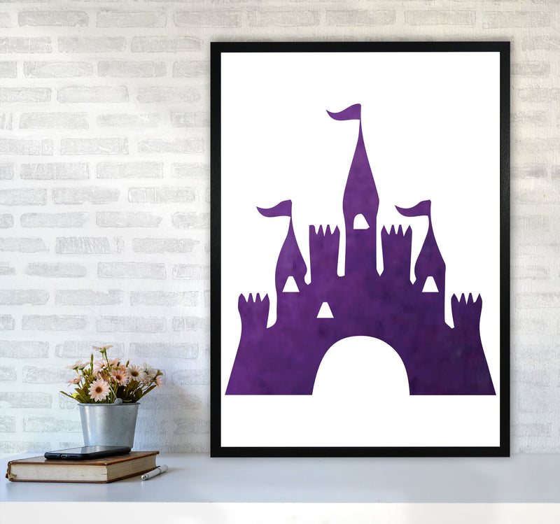 Purple Castle Watercolour Modern Print A1 White Frame