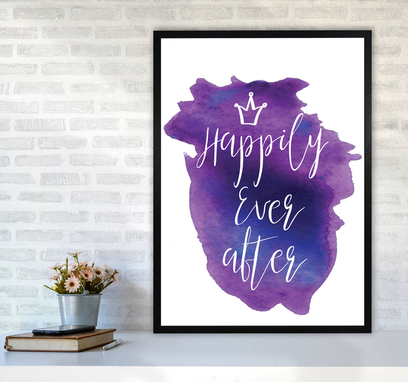 Happily Ever After Purple Watercolour Modern Print A1 White Frame