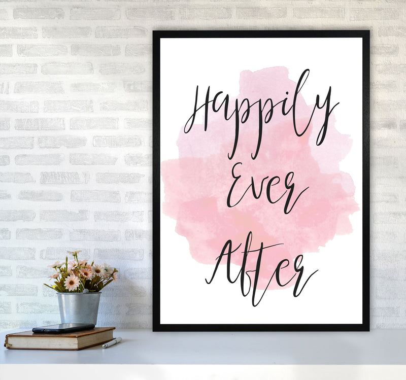Happily Ever After Pink Watercolour Modern Print A1 White Frame