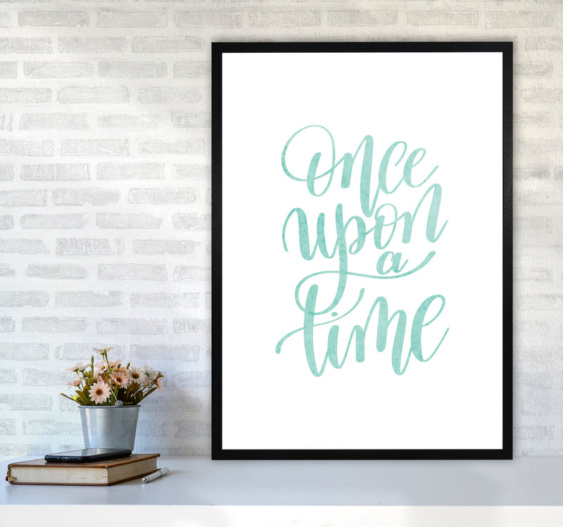 Once Upon A Time Mint Watercolour Framed Typography Wall Art Print A1 White Frame