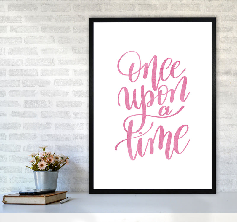 Once Upon A Time Pink Watercolour Framed Typography Wall Art Print A1 White Frame