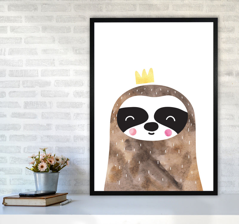 Scandi Brown Sloth Watercolour Framed Nursey Wall Art Print A1 White Frame