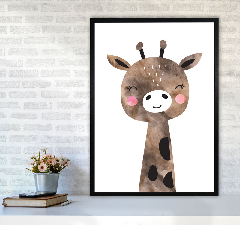 Scandi Brown Giraffe Watercolour Framed Nursey Wall Art Print A1 White Frame