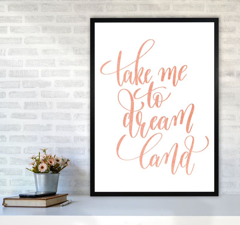 Take Me To Dreamland Peach Watercolour Modern Print A1 White Frame