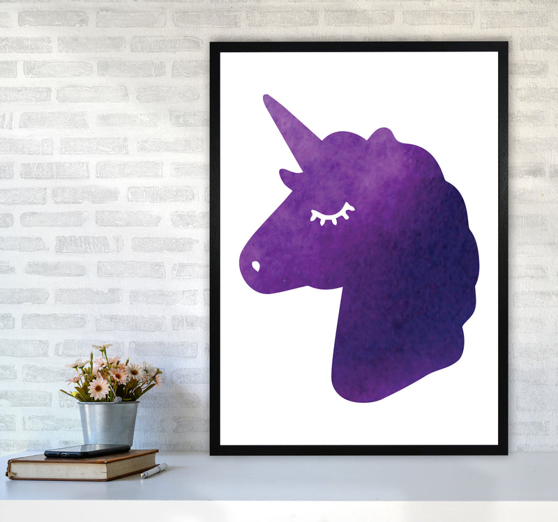 Unicorn Purple Silhouette Watercolour Modern Print A1 White Frame