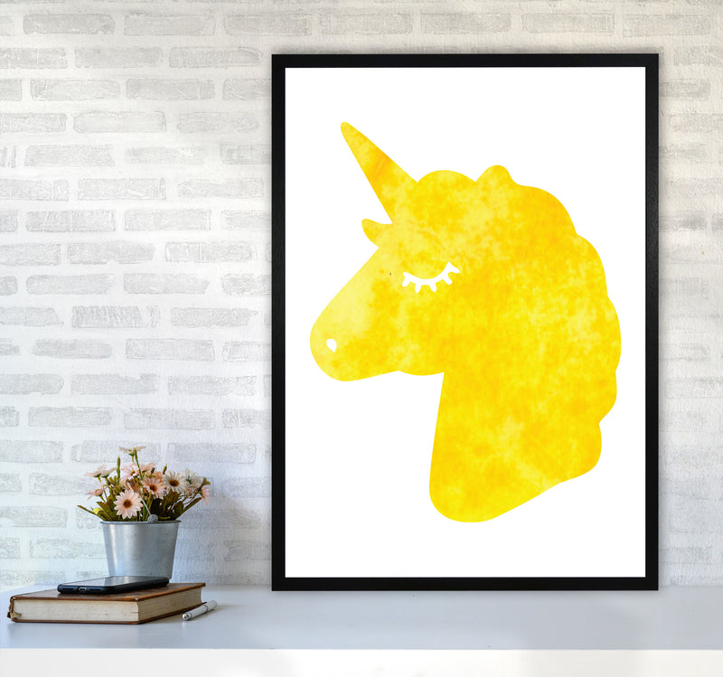 Unicorn Yellow Silhouette Watercolour Modern Print A1 White Frame