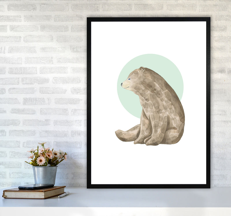 Watercolour Bear With Green Circle Modern Print Animal Art Print A1 White Frame
