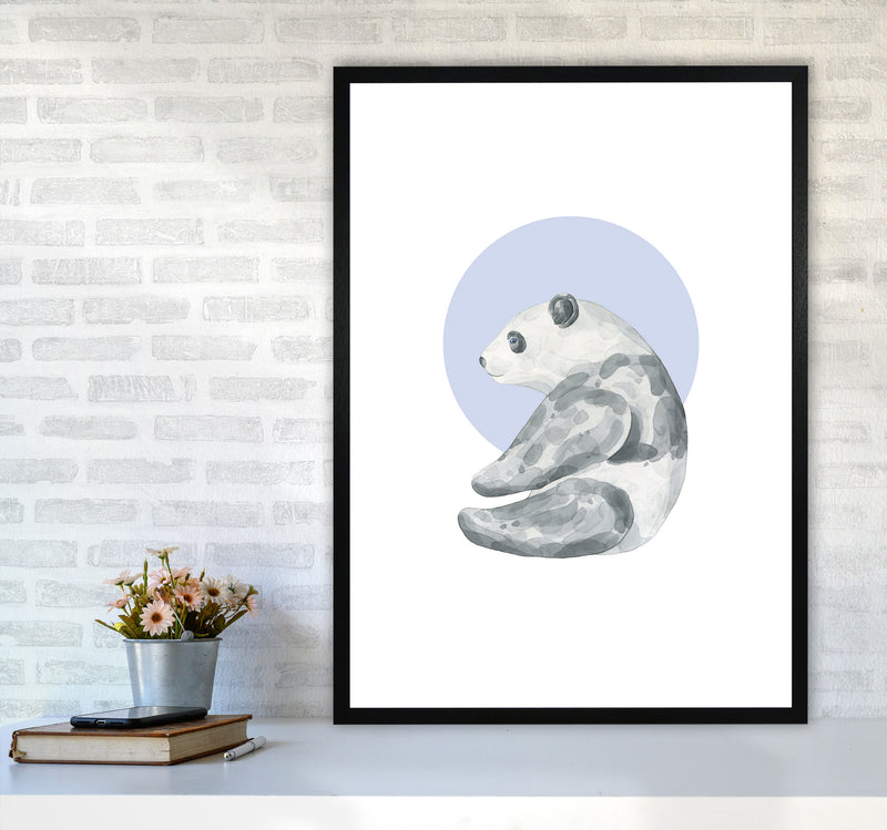 Watercolour Panda With Blue Circle Modern Print, Animal Art Print A1 White Frame