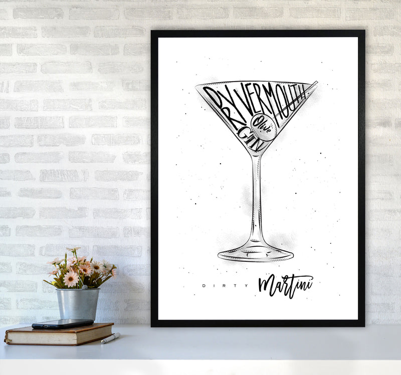 Dirty Martini Cocktail Modern Print, Framed Kitchen Wall Art A1 White Frame