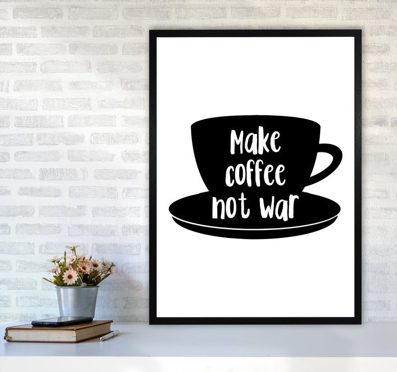 Make Coffee Not War Modern Print, Framed Kitchen Wall Art A1 White Frame