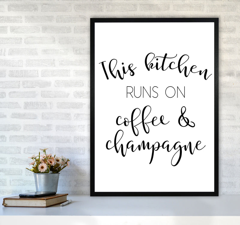 This Kitchen Runs On Coffee And Champagne Modern Print, Framed Kitchen Wall Art A1 White Frame