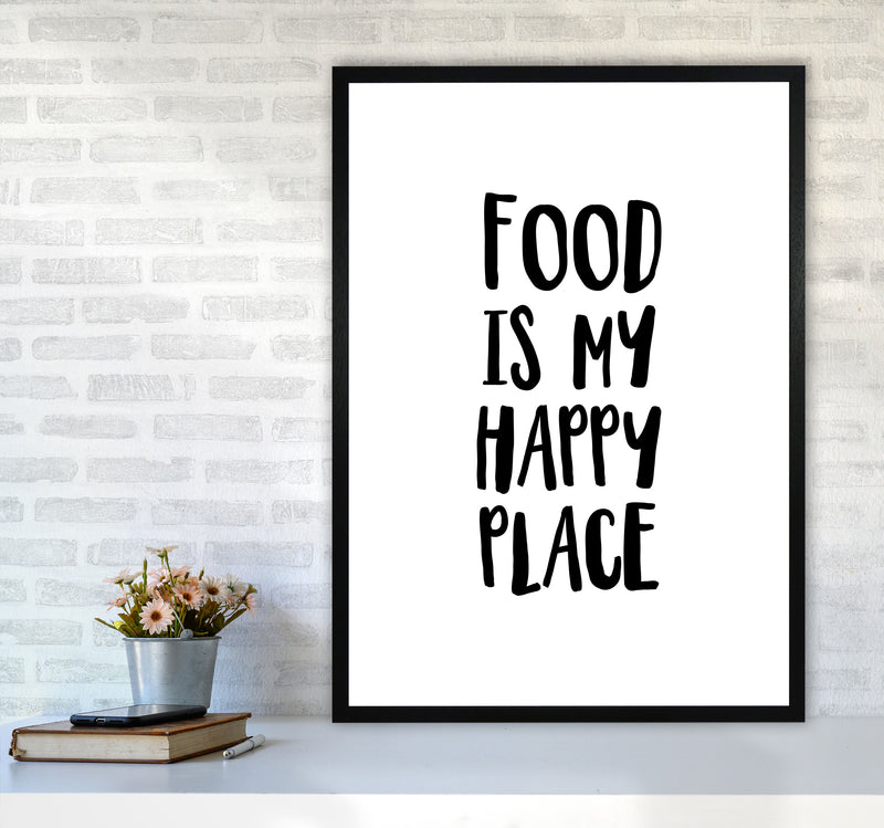 Food Is My Happy Place Framed Typography Wall Art Print A1 White Frame