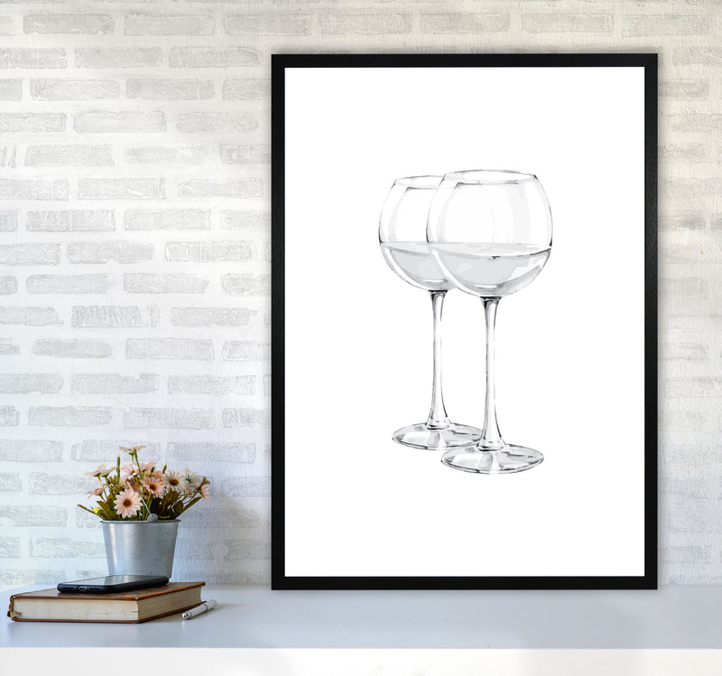 White Wine Glasses Modern Print, Framed Kitchen Wall Art A1 White Frame