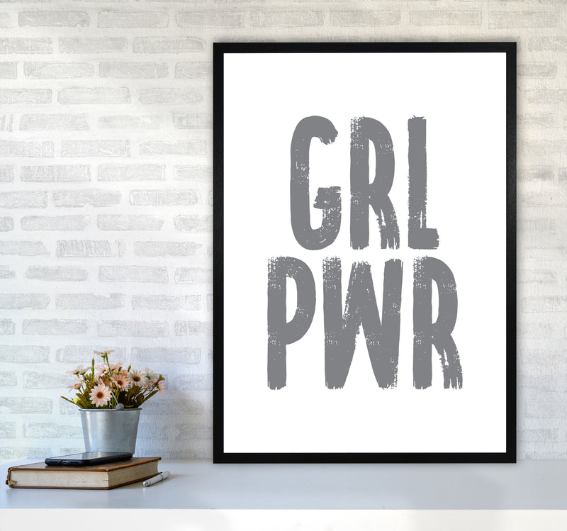Girl Power Grey Framed Typography Wall Art Print A1 White Frame